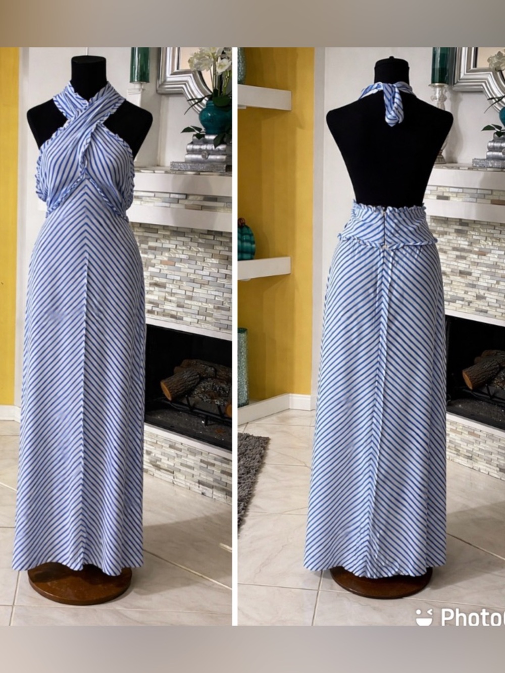 NWT Tularosa Ray Cross Halter Stripe Ruffle Maxi Dress Woman Size M